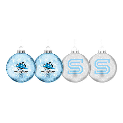 Cronulla Sharks Glitter Christmas Baubles Set of 4