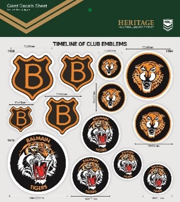 Balmain Tigers Heritage Giants Decals Sheet