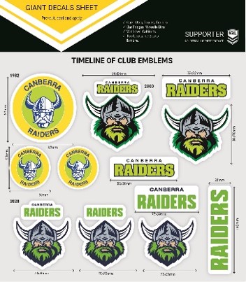 Canberra Raiders Giant Decals Sheet