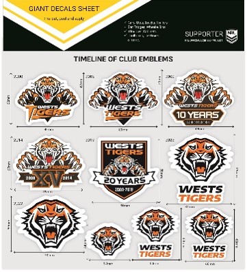 West Tigers Giant Decals Sheet