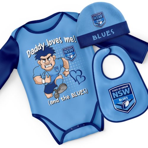 NSW Blues 3PC Bodysuit Gift Pack - Daddy Loves Me