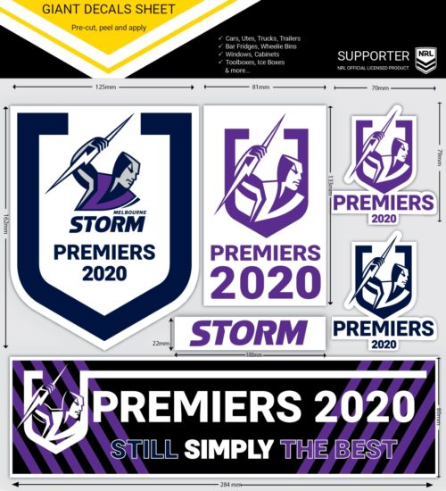 Melbourne Storm Giant Decals Sheet (Set of 6) - 2020 Premiers