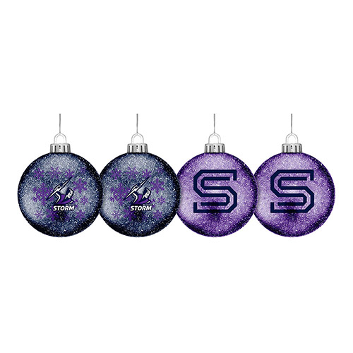 Melbourne Storm Glitter Christmas Baubles Set of 4