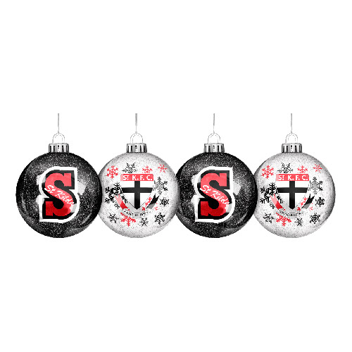 St KIlda Saints Glitter Christmas Baubles Set of 4