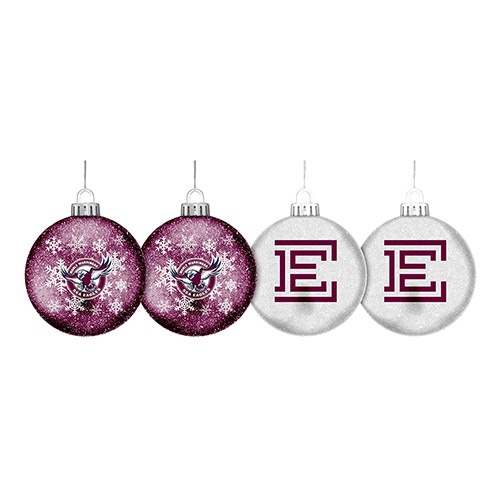 Manly Sea Eagles Glitter Christmas Baubles Set of 4