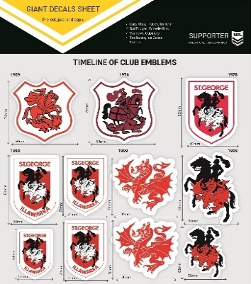 St George Dragons Giant Decals Sheet