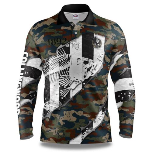 Collingwood Magpies Mens Fishing Shirt - Skeletor